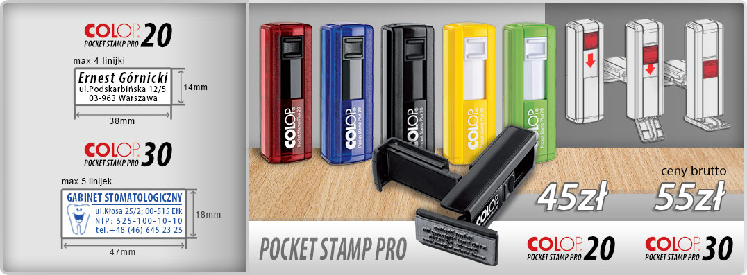 Stemple kieszonkowe Colop Pocket Stamp Pro w rozmiarze 20 i 30